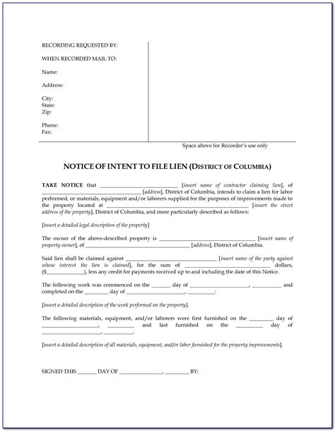 Printable Mechanics Lien Form