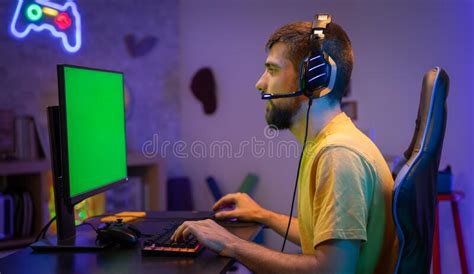 Pro Gamer Streaming Video Games With Mock Up Display Stock Image