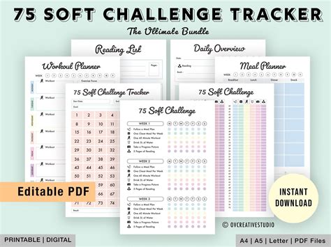 Editable Soft Challenge Tracker Bundle Printable Daily Etsy