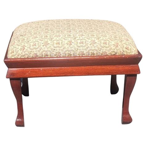 Antique Footstool English Mahogany Stool Upholstered Victorian