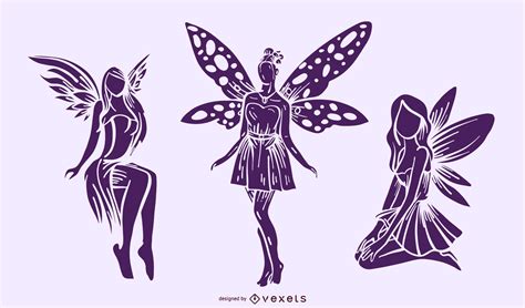 Detailed Fairy Silhouette Set Vector Download