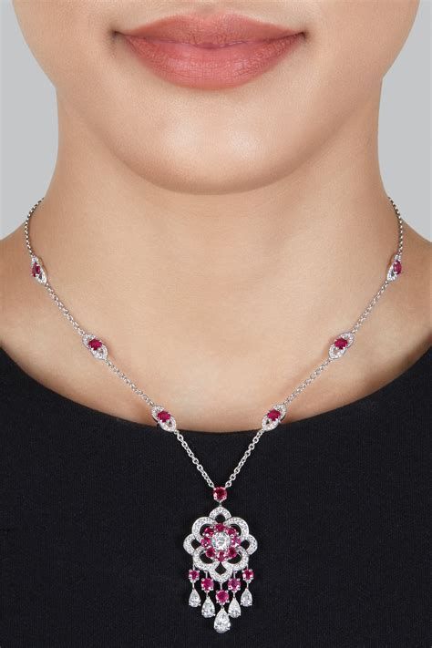 Graff Ruby And Diamond Rosette Pendant Necklace Magnificent