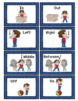 Prepositions / Spatial Concepts / Positional Words game and flash cards