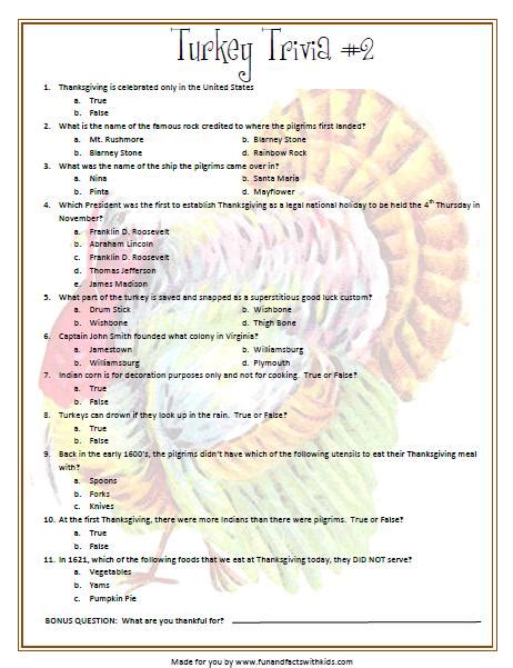 Thanksgiving Trivia Multiple Choice Questions And Answers Oct 25