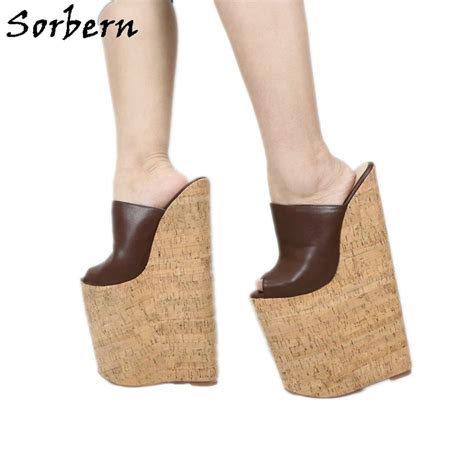 sorbern 12 inch extreme high heel mules women shoes crok wedges platform open toe slip on
