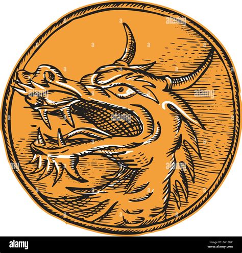 Chinese Dragon Head Circle Etching Stock Vector Image And Art Alamy