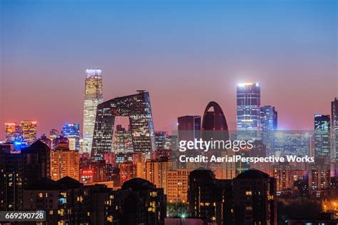 High Angle View Of Beijing Skyline At Dusk High Res Stock Photo Getty