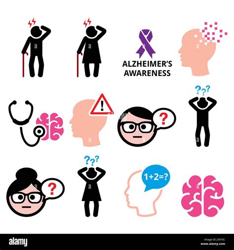Seniors Health Alzheimers Disease And Dementia Memory Loss Icons