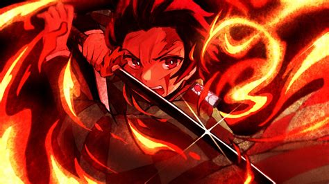 Demon Slayer Tanjiro Kamado With Sharp Sword On Fire Hd