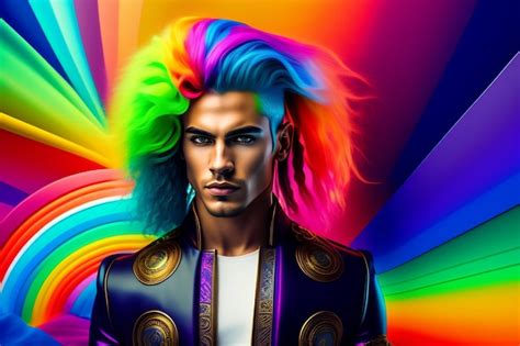Premium Ai Image A Man With A Rainbow Hair Style