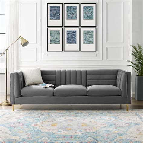 Ingenuity Channel Tufted Grey Velvet Sofa Collection Las Vegas