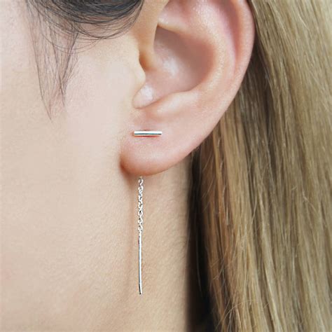 Two Way Bar Sterling Silver Threader Earrings By Otis Jaxon