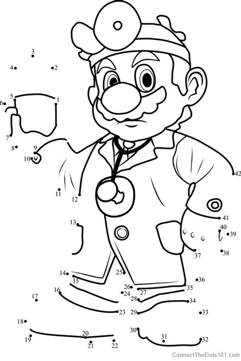 Dr Mario From Super Mario Dot To Dot Printable Worksheet Connect The Dots