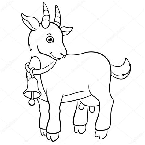 Kleurplaten. Boerderijdieren. Kleine schattige geit glimlacht