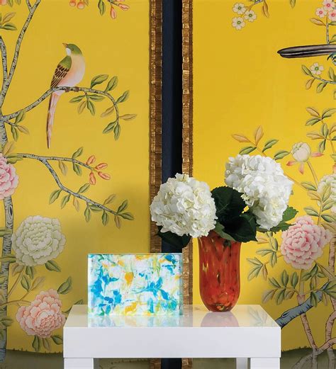 Hand Painted Chinoiserie Wallpaper Emperor Yellow Silk Etsy