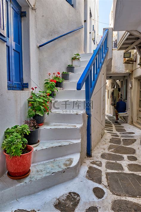 在米科诺斯岛海岛，希腊上的希腊米科诺斯街高清摄影大图 千库网