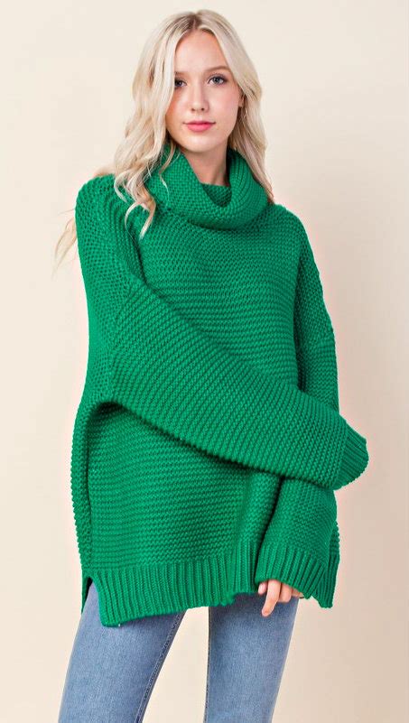 Green Cowl Neck Sweater Sweaters Cowl Neck Sweater Boho Clothes Online