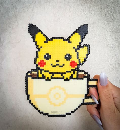 Pikachu In A Cup Pixel Art Magnet Hama Perler Beads Pikachu Pokemon