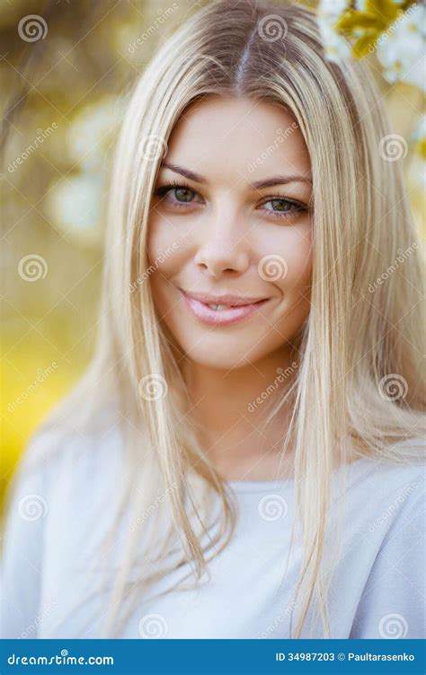 Beautiful Blonde Girl Face In Spring Garden Stock Image Image Of Blonde Beauty 34987203