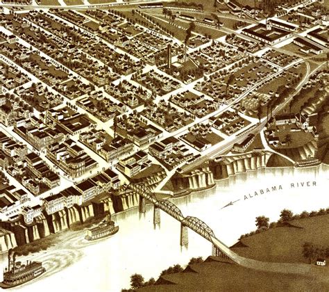 Selma Alabama In 1887 Birds Eye View Aerial Panorama Vintage