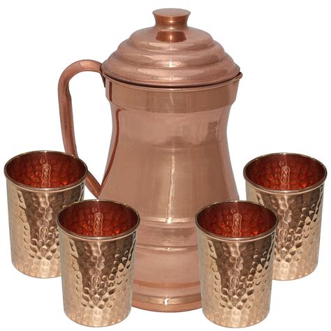 Buy Asiacraft Pure Copper Maharaja Jug And 4 Pure Copper Hammered Glasses Set Online At Low Prices