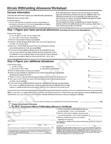 How many withholding allowances you claim (each allowance reduces the amount withheld). Illinois Withholding Allowance Worksheet printable pdf ...