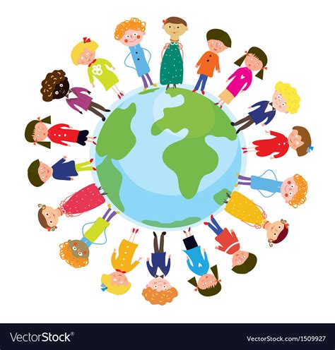 Children On The Globe International Cartoon Vector Image