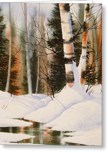 Snow Crevice Greeting Card By Teresa Ascone Winter Painting Birches