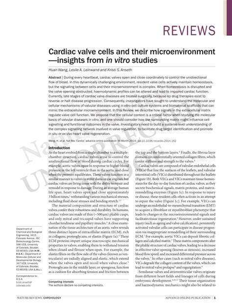 Pdf Cardiac Valve Cells And Their Microenvironment—insights From In