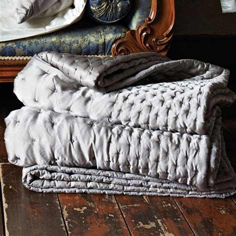 Silver Grey Quilted Silk Bedspread Bed Spreads Gray Bedspread Blanket