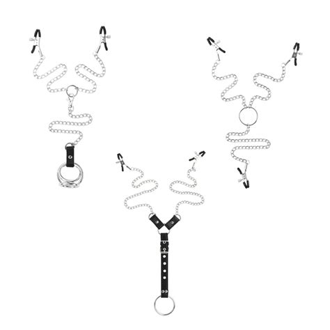 Pu Leather Nipple Clamps Bondage Harness Bdsm Metal Chain With Cockring Sex Toys For Men Adult