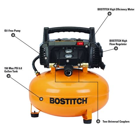 Bostitch Portable 6 Gallon 150 Psi Oil Free High Flow Compressor Low