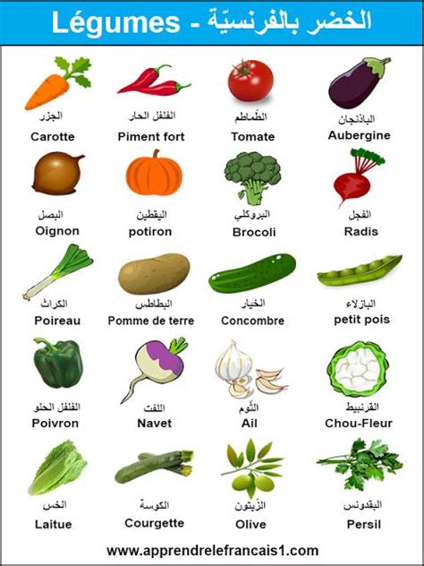 اسماء الخضروات بالعربي
