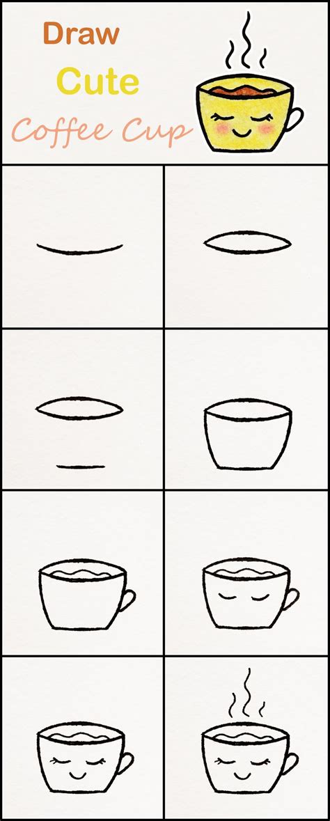 Learn how to draw a cute Cup of Coffee step by step ♥ very ...