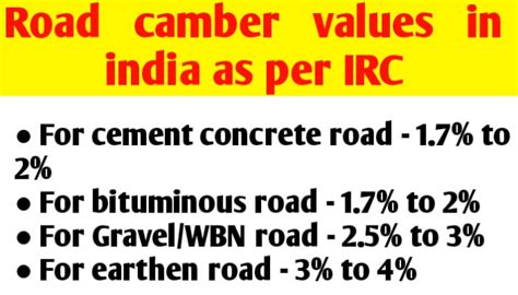 Road Camber Values In India As Per Irc Civil Sir