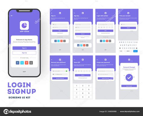 Mobile App Ui Or Ux Design With Different Login Screens Includin Stock