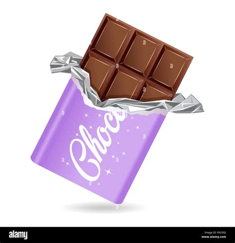 Barra De Chocolate En Abierto Envuelto Y Láminas De Color Púrpura