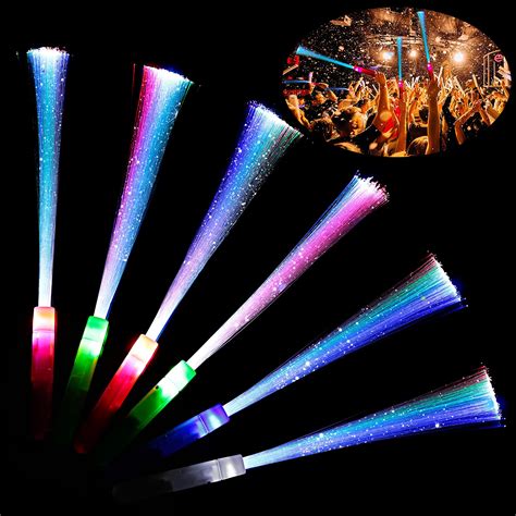Buy 6 Pieces Fiber Optic Wand Glow Fiber Wands Flashing Led Light Fairy