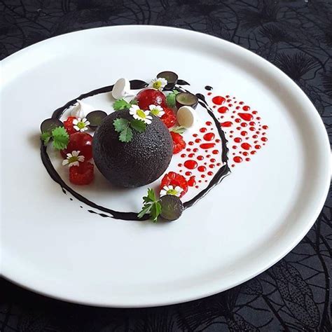 Vanilla mousse, blood orange and vanilla, merengue, macaron, orange cremeux, jelly, sorbet, chocolate. Food Plating | Food plating, Food, Food plating techniques