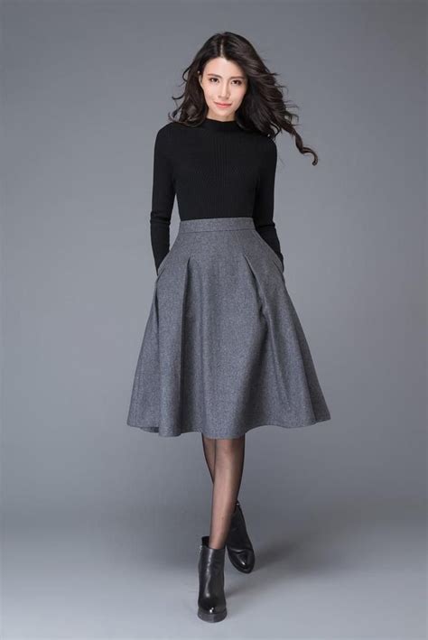 Gray Wool Skirt Winter Skirt Womens Skirt Midi Skirt Gray Etsy 1000