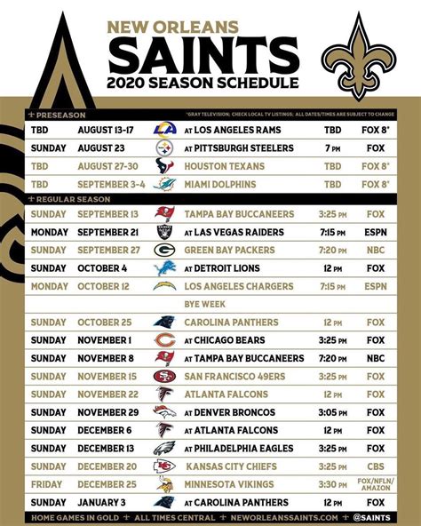 new orleans saints schedule for the nfl season