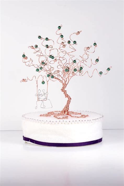 Greenery Wedding Cake Topper Wire Tree Sculpture With Couple On A Swing