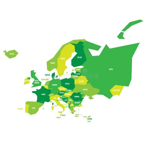 Very Simplified Infographical Political Map Of Europe In Green Color