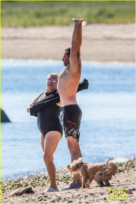 Full Sized Photo Of Hugh Jackman Goes Shirtless Day At Beach With Wife