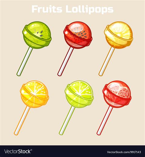 Cartoon Fruits Candy Lollipops Royalty Free Vector Image