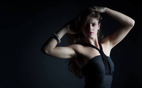 Women Model Arms Up Lipstick Bare Shoulders Brunette Armpits Simple Background Portrait