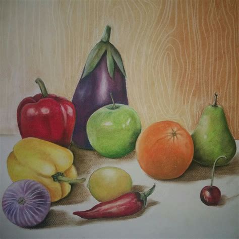Still Life Vegetables And Fruits In Soft Pastels Sabeen Rashid