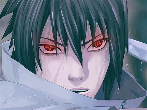 Hd Wallpaper Rain Uchiha Sasuke Naruto Shippuden Sharingan Anime Anime Boys Mangekyou Sharingan