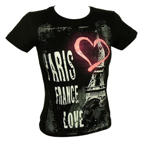 T Shirt Femme Paris France Love Noir Achat Vente T Shirt Cdiscount