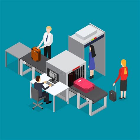Airport Security Check In Banner Horizontal Set Isometric View Vector